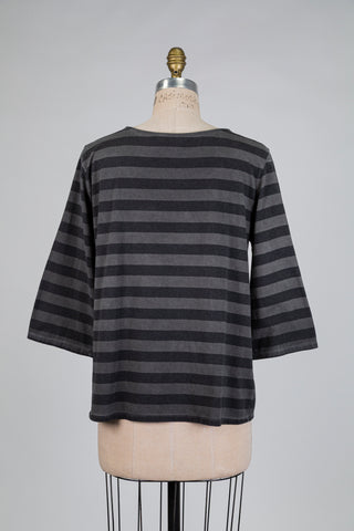 Washed charcoal grey striped top (S)