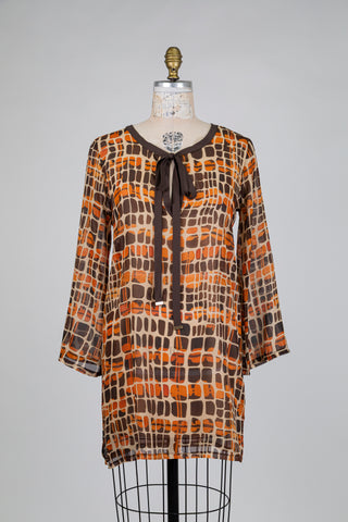 Robe à motif abstrait brun (6-8-10)
