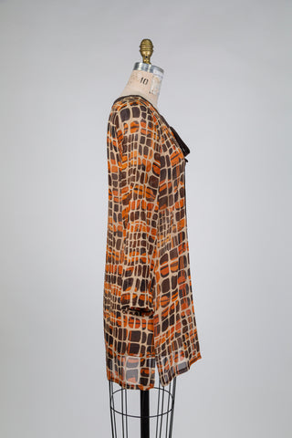 Brown abstract print dress (US 6-8-10)