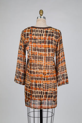 Brown abstract print dress (US 6-8-10)