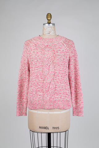 Chandail rose et blanc en maille torsadée (6)