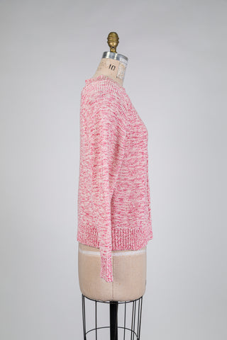 Chandail rose et blanc en maille torsadée (6)