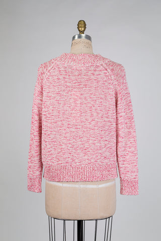 Chandail rose et blanc en maille torsadée (6)