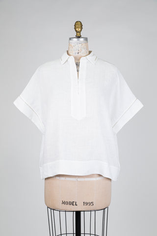 Flowing white blouse with open shirt collar (6)