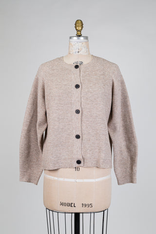 Cardigan en maille côtelée beige chiné (S)
