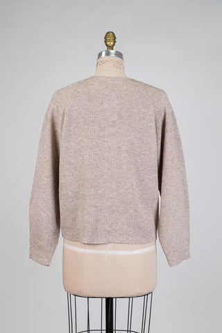 Cardigan en maille côtelée beige chiné (S)