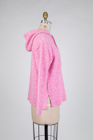 Chandail en tricot rose chiné à capuchon (S)