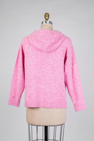 Chandail en tricot rose chiné à capuchon (S)