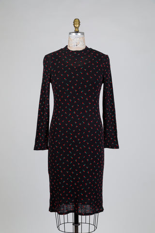 Robe noire semée de roses rouges (M)