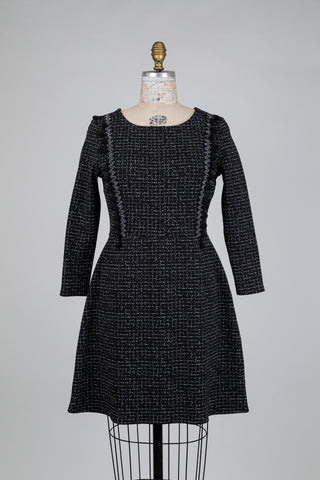 Black tweed-effect dress with pompoms (M)