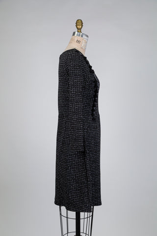 Black tweed-effect dress with pompoms (M)