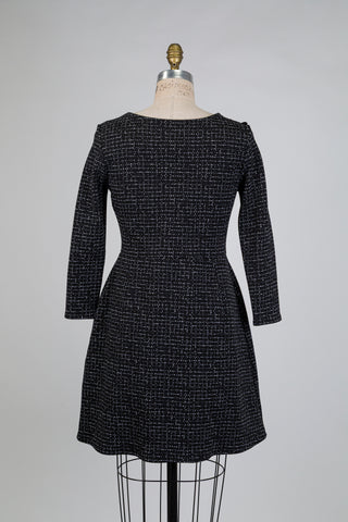 Black tweed-effect dress with pompoms (M)