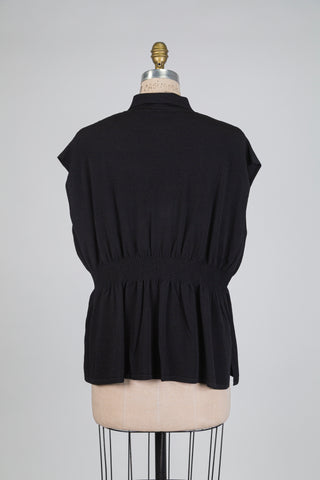 Débardeur polo noir à plis structurants à la taille (TU)