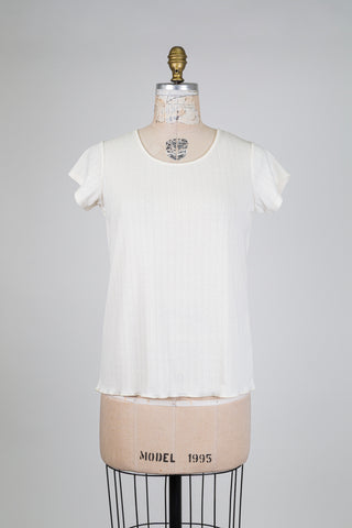 T-shirt crème aux cascades de cœurs ajourés (S)