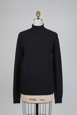 Chandail noir à col montant en maille gaufrée (TU)