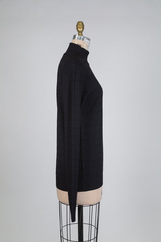 Chandail noir à col montant en maille gaufrée (TU)