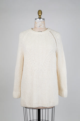 Long vanilla knit sweater with jeweled trim (6)