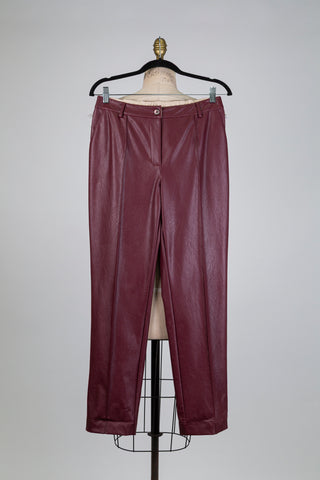 Burgundy faux leather tailored trousers (6)