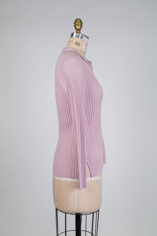 Chandail col chemisier côtelé rose (8-10-12)