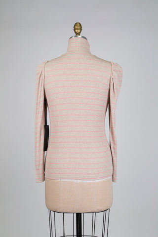 Chandail col roulé beige à rayures rose (XS-S-M-XL)