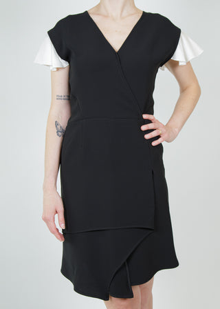 Black wrap dress with removable white ruffles (4)