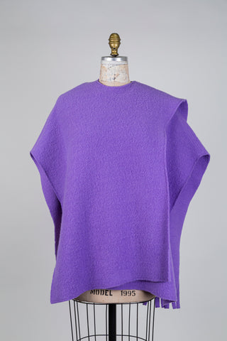 Poncho en laine violette à foulard intégré (S+)