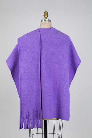 Poncho en laine violette à foulard intégré (S+)