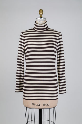 Brown and cream striped turtleneck sweater (S)