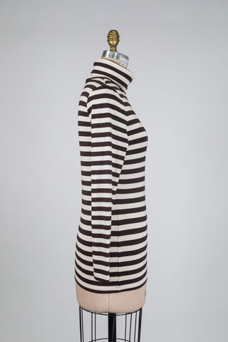 Brown and cream striped turtleneck sweater (S)