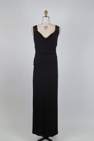 Robe noire drapée aux bretelles scintillantes (M)