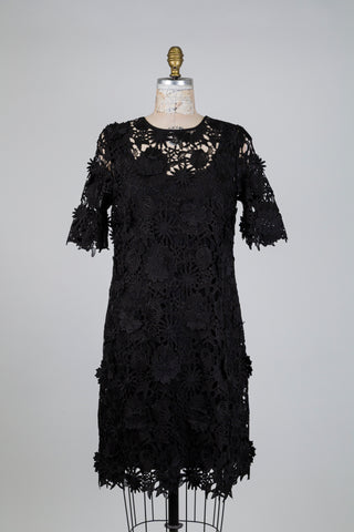 Robe midi en dentelle florale noire (S+M)