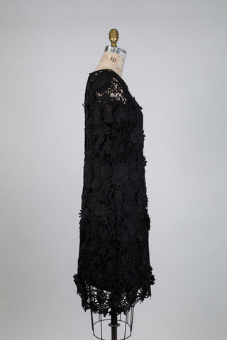Robe midi en dentelle florale noire (S+M)
