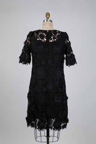 Robe midi en dentelle florale noire (S+M)