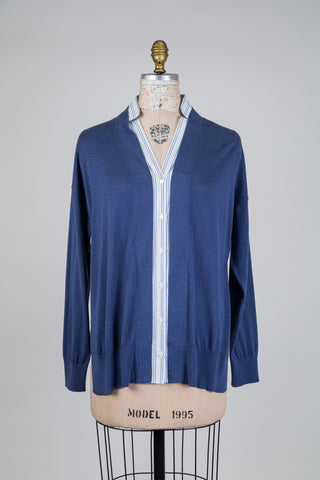 Cardigan bleu à trompte l'oeil chemisier (6)