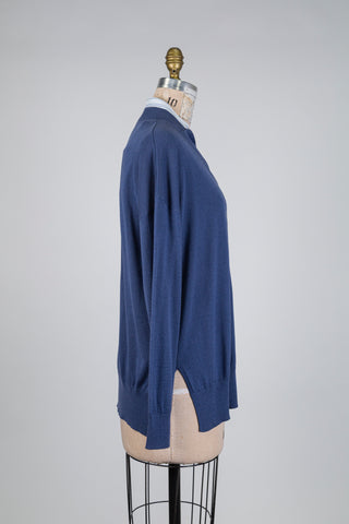 Cardigan bleu à trompte l'oeil chemisier (6)