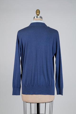 Cardigan bleu à trompte l'oeil chemisier (6)