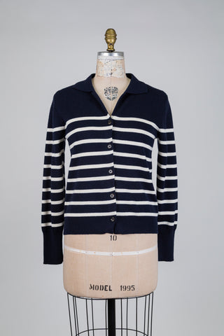Cardigan à rayures marine et crème (6)