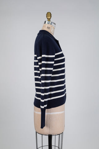 Cardigan à rayures marine et crème (6)