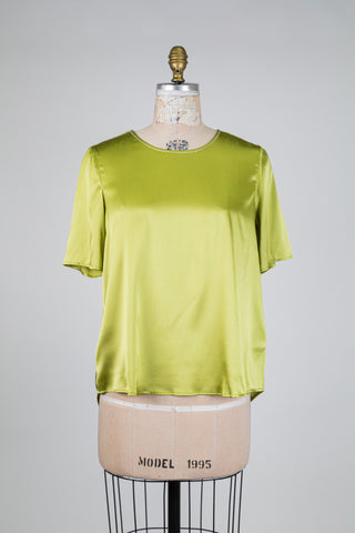 Blouse en soie vert pomme à col bijou (6)