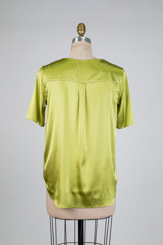Blouse en soie vert pomme à col bijou (6)