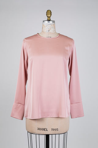 Blouse rose satiné à col rond (6)