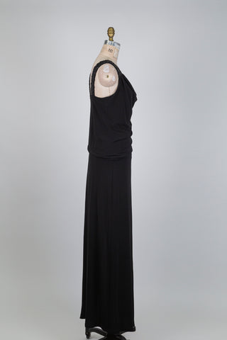 Robe noire drapée aux bretelles scintillantes (M)