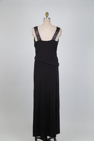 Robe noire drapée aux bretelles scintillantes (M)