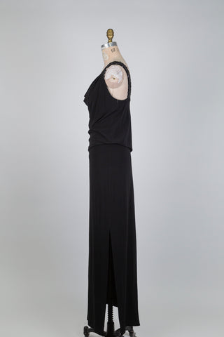 Robe noire drapée aux bretelles scintillantes (M)