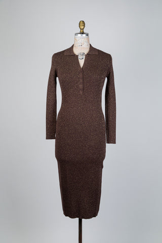 Robe côtelée brun chocolat métallisée (6 à 10)