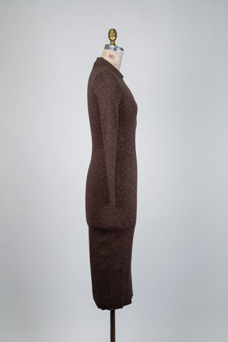 Robe côtelée brun chocolat métallisée (6 à 10)