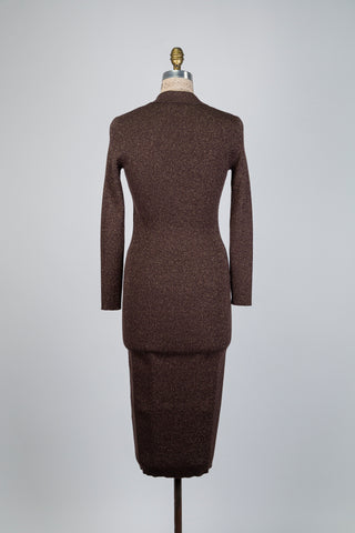 Robe côtelée brun chocolat métallisée (6 à 10)