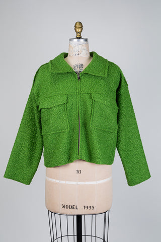 Veste vert mousse en tricot bouclé (S/M)