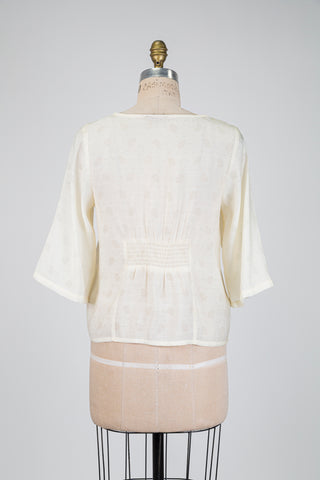 Ivory blouse with foliage and polka dot print (S)