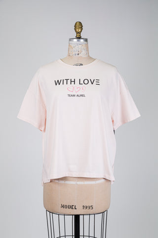 T-shirt oversized rose pêche à coeurs brodés (6+)